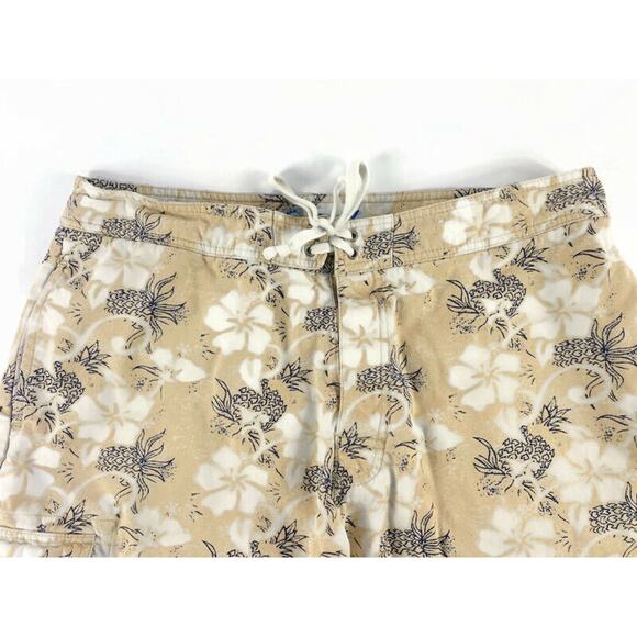 Utility Board Shorts Swim Trunks Men's Size 36 Cotton White and Tan Flowers - Picture 4 of 9